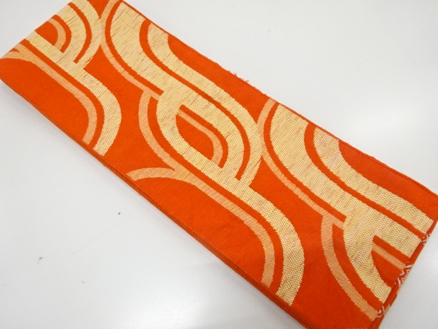 抽象模様織り出し　リバーシブル半幅帯